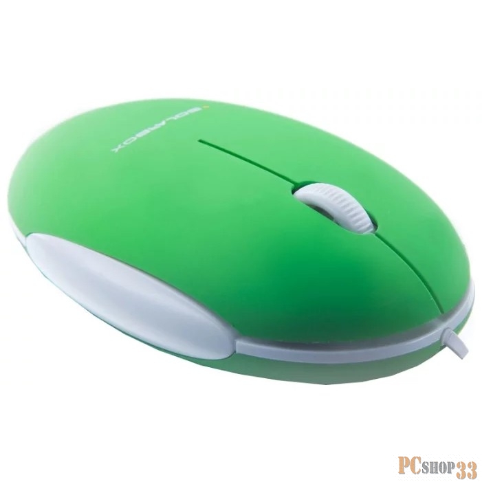 Мыши SolarBox X06 Green USB Travel Optical Mouse, 1000DPI, ноутбучная, убирающийся кабель, прорезиненная поверхность