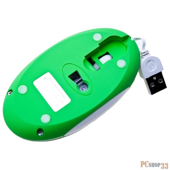Мыши SolarBox X06 Green USB Travel Optical Mouse, 1000DPI, ноутбучная, убирающийся кабель, прорезиненная поверхность
