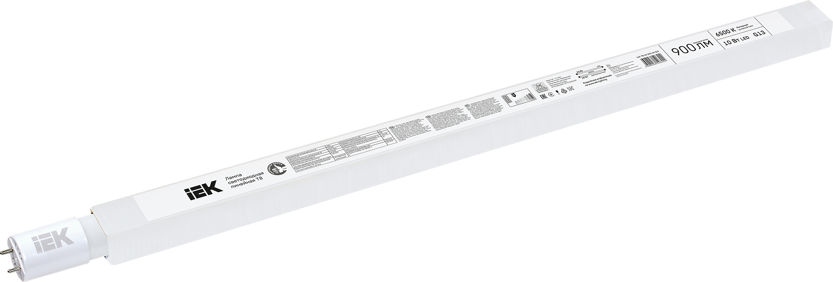 светодиодные лампы Iek LLE-T8-10-230-65-G13 Лампа светодиодная ECO T8 линейная 10Вт 230В 6500К G13 IEK (люм.лампы 18Вт)
