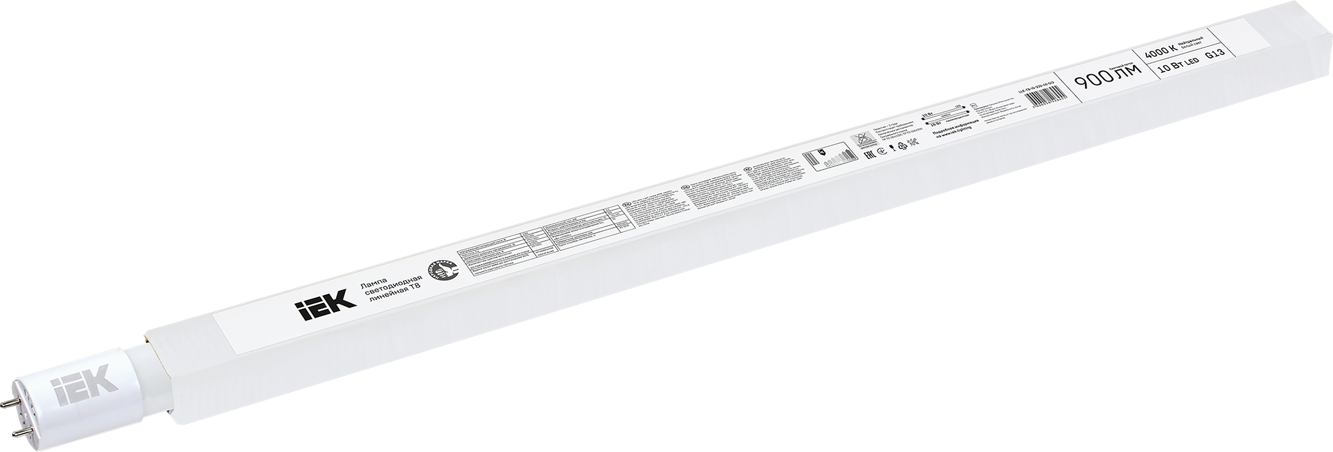 светодиодные лампы Iek LLE-T8-10-230-40-G13 Лампа светодиодная ECO T8 линейная 10Вт 230В 4000К G13 IEK (люм.лампы 18Вт)