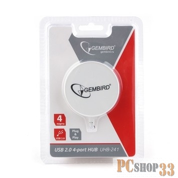Контроллер GEMBIRD HUB USB2.0 4-port UHB-241 , 4 порта, блистер, белый