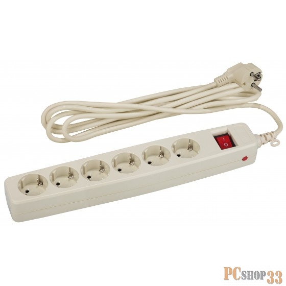 ЭРА Удлинители бытовые, Сетевые фильтры ЭРА C0039364 Сетевой фильтр SF-6es-2m-I бежевый {3x1 мм2, со шт, с выкл, 6гн, 2м, защита от короткого замыкания, от перегрузки, от импульсных и высокочастнотных помех}