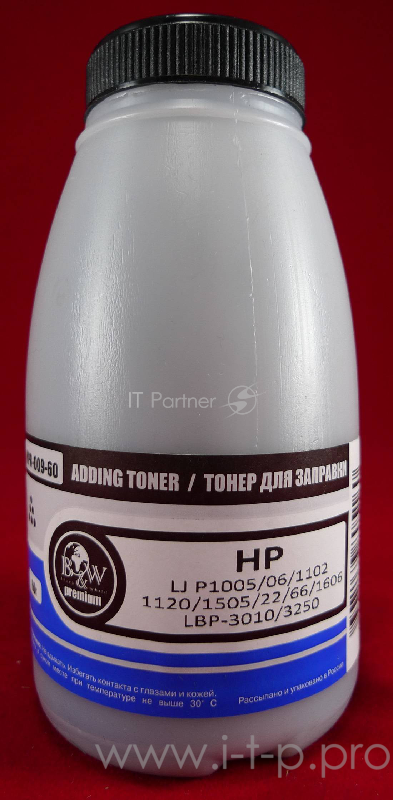 Тонер HP LJ P1005/06/1102/1120/1505/22/66/ (фл, 60г.) B&W Premium фас России