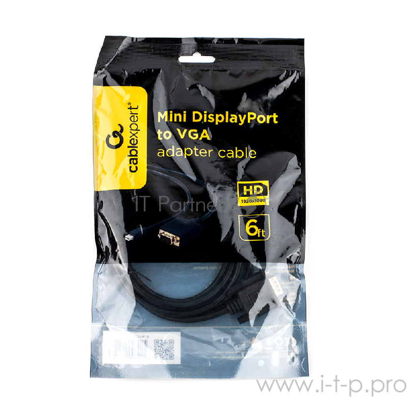 Кабель Cablexpert Кабель mDP-VGA, 20M/15M, 1.8м, черный, позол.разъемы, пакет (CC-mDPM-VGAM-6)