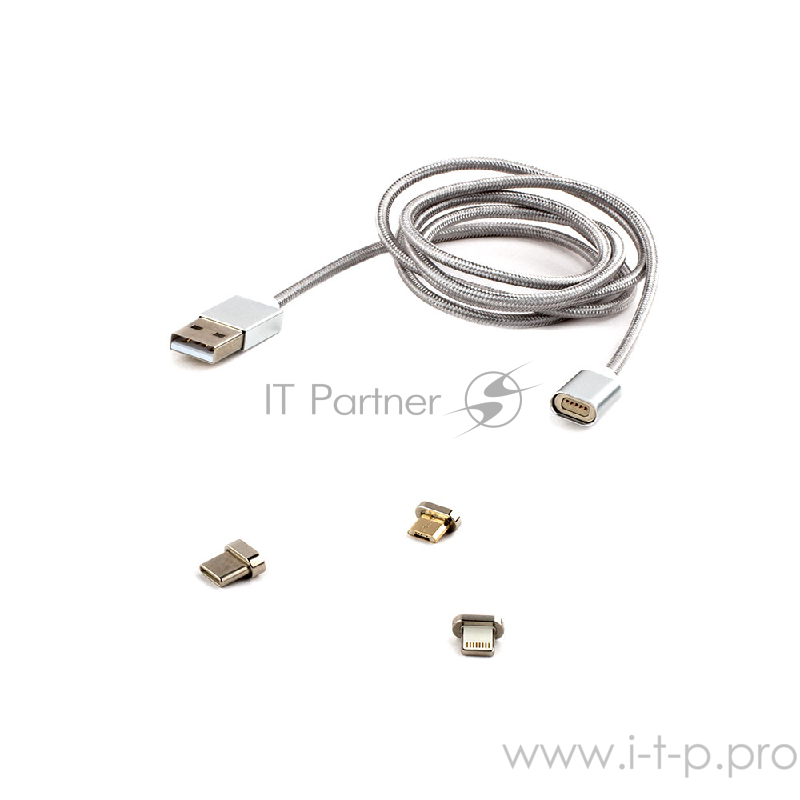 Кабель Cablexpert Кабель магнитный USB 2.0 CC-USB2-AMLM31-1M, AM/TypeC - microBM 5P - iPhone lightning, комбо кабель, 1м, алюминиевые разъемы, коробка