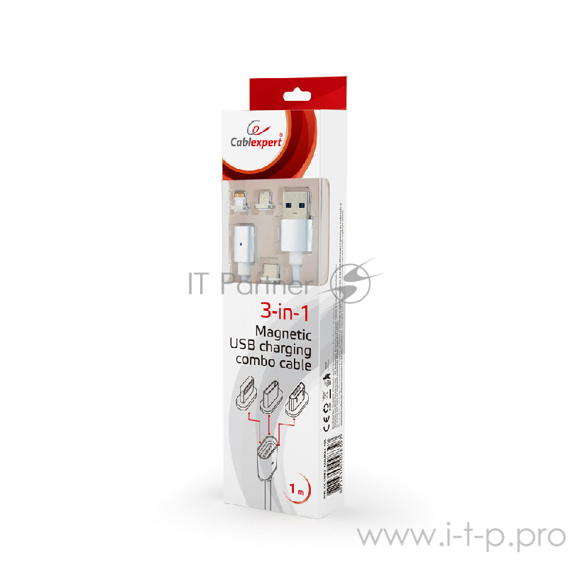 Кабель Cablexpert Кабель магнитный USB 2.0 CC-USB2-AMLM31-1M, AM/TypeC - microBM 5P - iPhone lightning, комбо кабель, 1м, алюминиевые разъемы, коробка