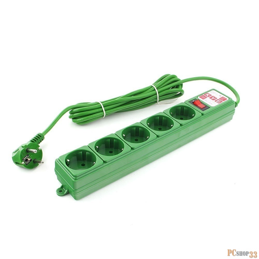 Сетевые фильтры PowerCube Фильтр-удлинитель (SPG-MXTR-13) 3м, 5 розеток, 10А/2,2кВт, зеленый