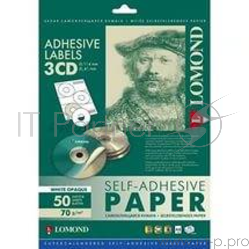 Самоклеящаяся бумага LOMOND непрозрачная для этикеток, CD 3-дел.( D-41/114мм.) 70 г/м2.