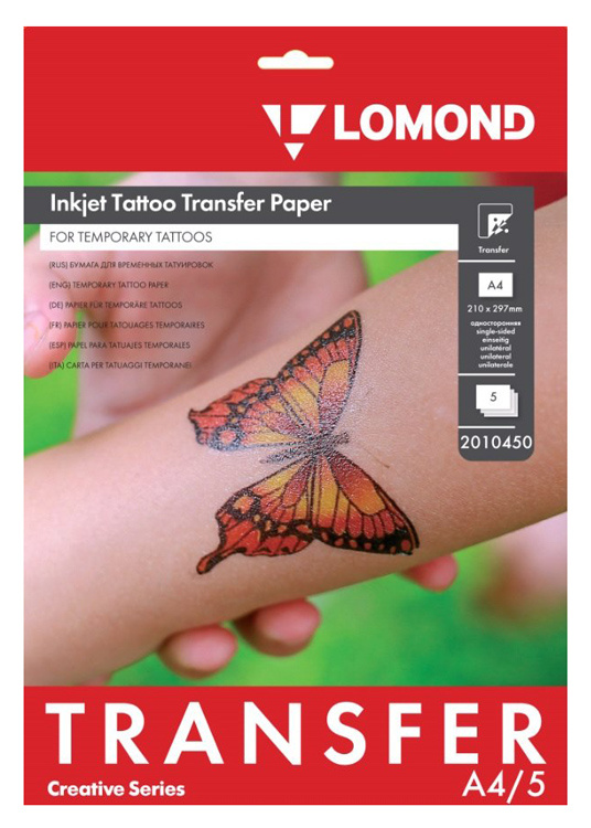 Бумага LOMOND для временных татуировок Inkjet Tattoo Transfer, А4, 5л