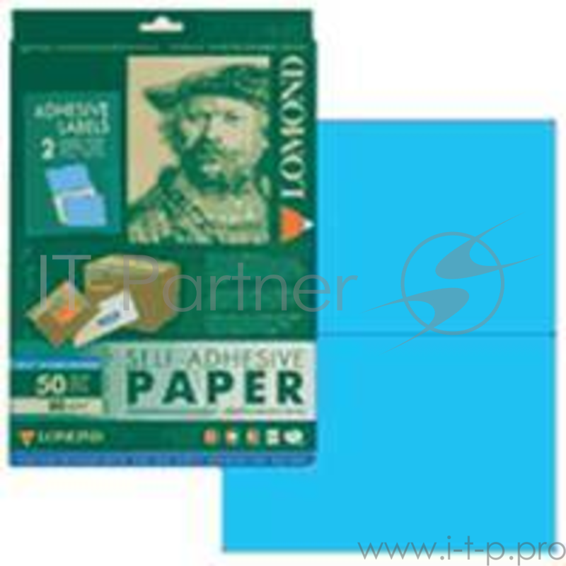 Самоклеящаяся цветная бумага LOMOND для этикеток, фА4 2-дел.(210,0мм х 148,5мм), Голубая,80 г/м2.
