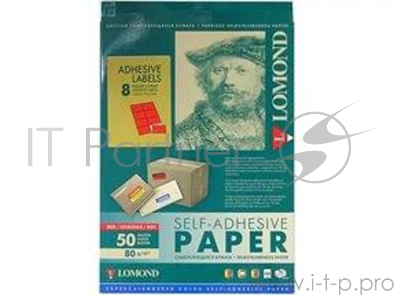 Самоклеящаяся цветная бумага LOMOND для этикеток, красная, A4, 8 делен. (105 x 74.3 мм), 80 г/м2, 50