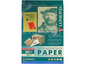 Самоклеящаяся цветная бумага LOMOND для этикеток, красная, A4, 8 делен. (105 x 74.3 мм), 80 г/м2, 50