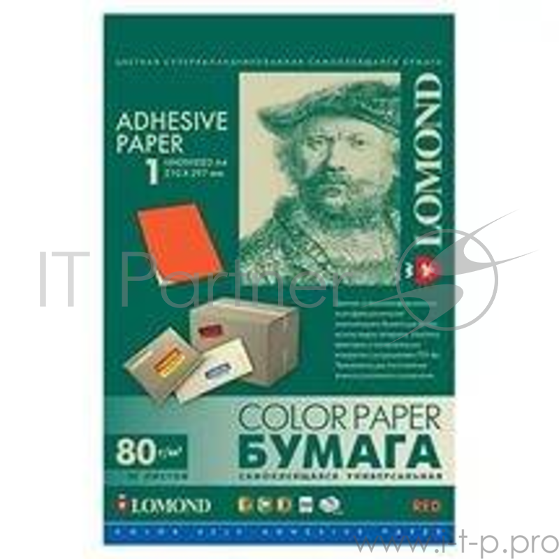Самоклеящаяся цветная бумага LOMOND для этикеток, красная, A4, 5 делен. (210 x 57 мм), 80 г/м2, 50 л