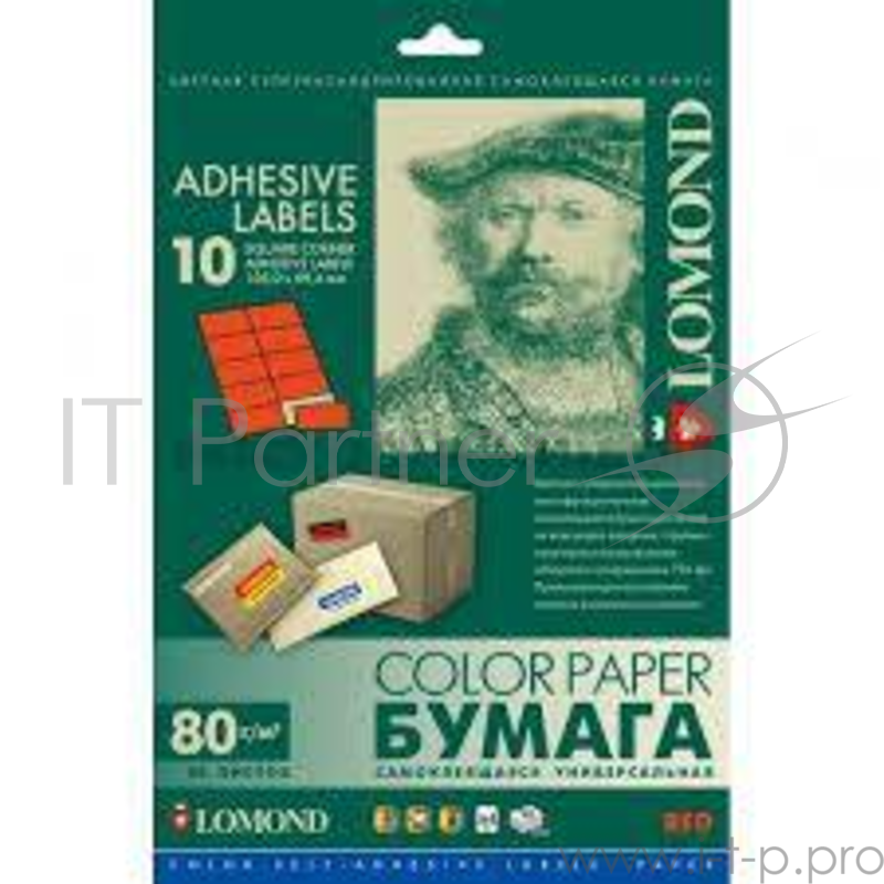 Самоклеящаяся цветная бумага LOMOND для этикеток, красная, A4, 10 делен. (105 x 59.4 мм), 80 г/м2, 5