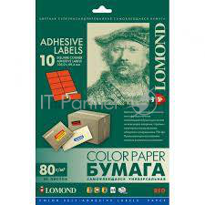 Самоклеящаяся цветная бумага LOMOND для этикеток, красная, A4, 10 делен. (105 x 59.4 мм), 80 г/м2, 5