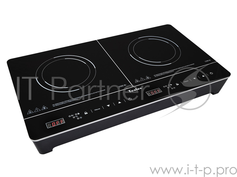Плитка индукционная TESLER PI-23, 2 конфорки, 3500Вт, стеклокерамика, черный