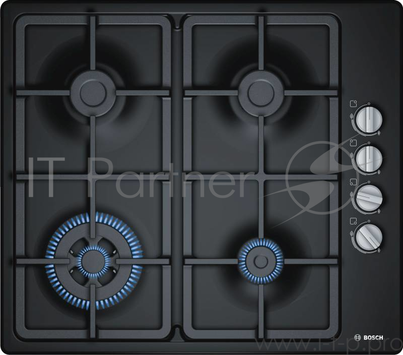 Варочная поверхность газовая Bosch PBH6C6B90R, эмалированная сталь, черная