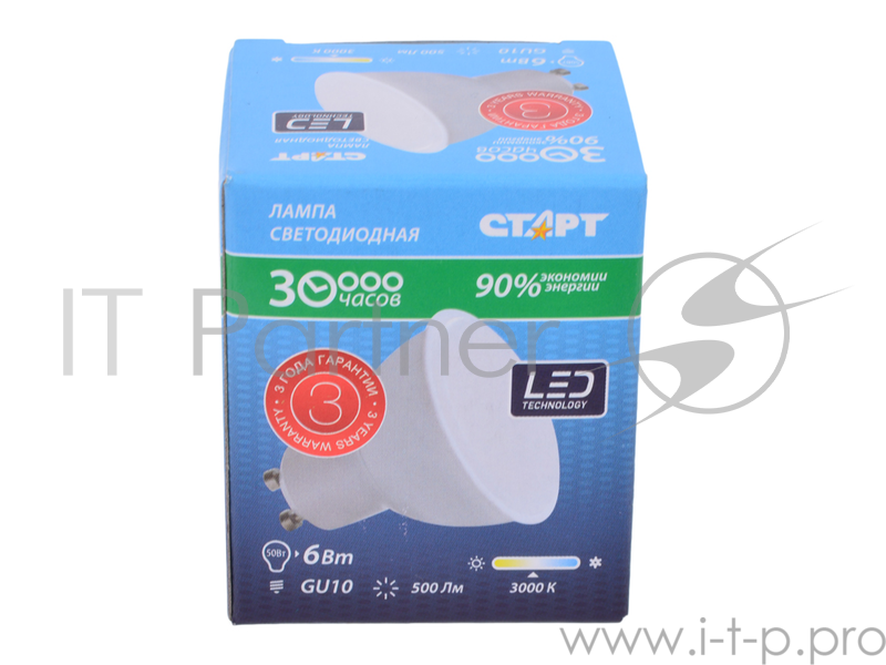 Светодиодная лампа СТАРТ LEDJCDRGU10 6W30 теплый 3000К, 220В, 130?, 450Лм