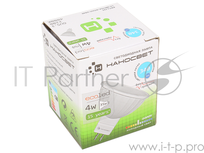 Светодиодная лампа НАНОСВЕТ GU5.3/840 EcoLed L191 4Вт, 220V, 340 лм, GU5.3, 4000К, Ra80