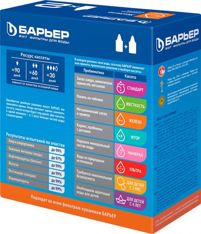 Комплект картриджей Барьер Комплекс Жесткость Железо для кувшинов Барьер ресурс:350л (упак.:2шт)