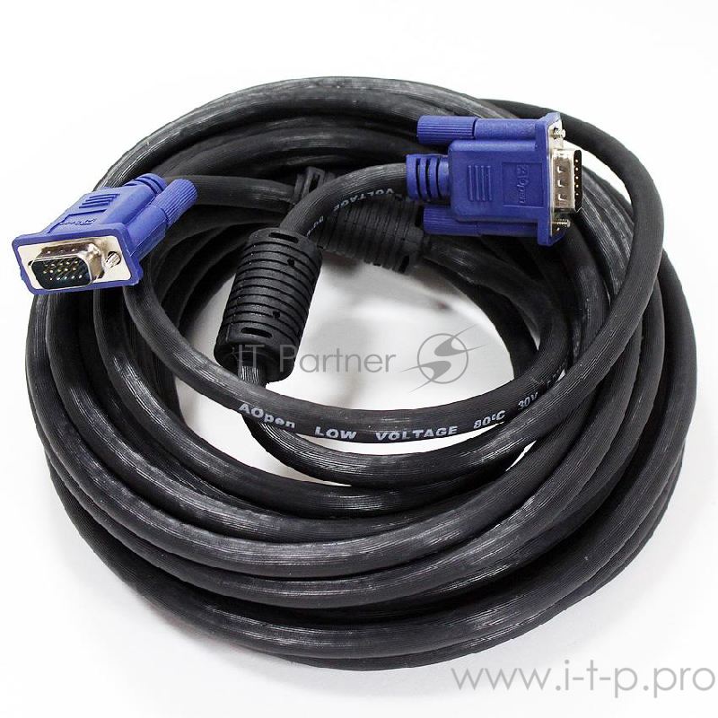 Кабель монитор-SVGA card (15M-15M) 10м 2 фильтра Aopen/Qust (ACG341AD-10M)