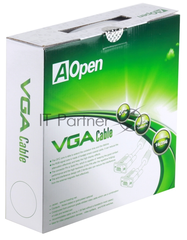 Кабель монитор-SVGA card (15M-15M) 15м 2 фильтра Aopen/Qust (ACG341AD-15M)
