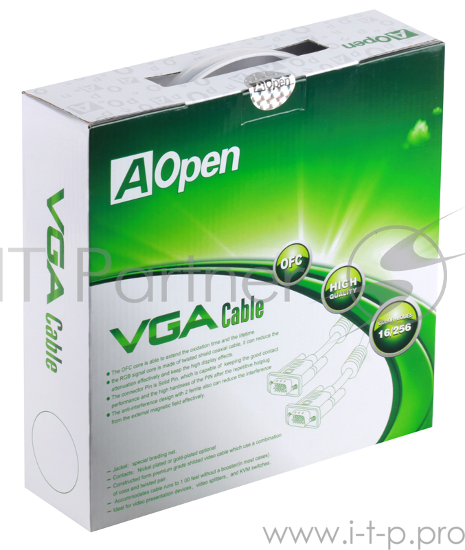 Кабель монитор-SVGA card (15M-15M) 20м 2 фильтра Aopen/Qust (ACG341AD-20M)