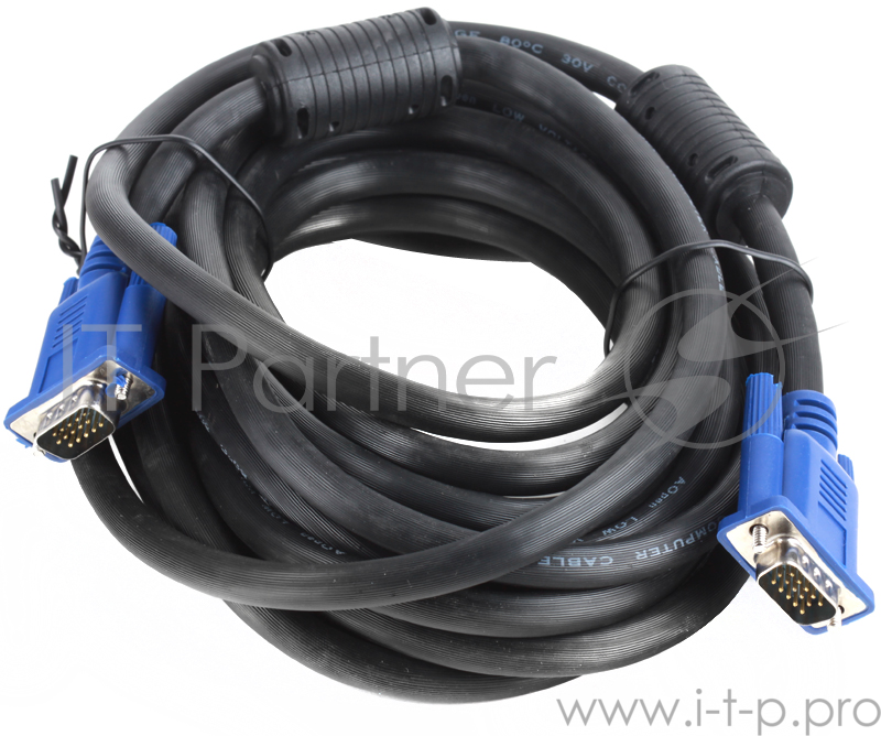 Кабель монитор-SVGA card (15M-15M) 5м 2 фильтра Aopen/Qust (ACG341AD-5M)