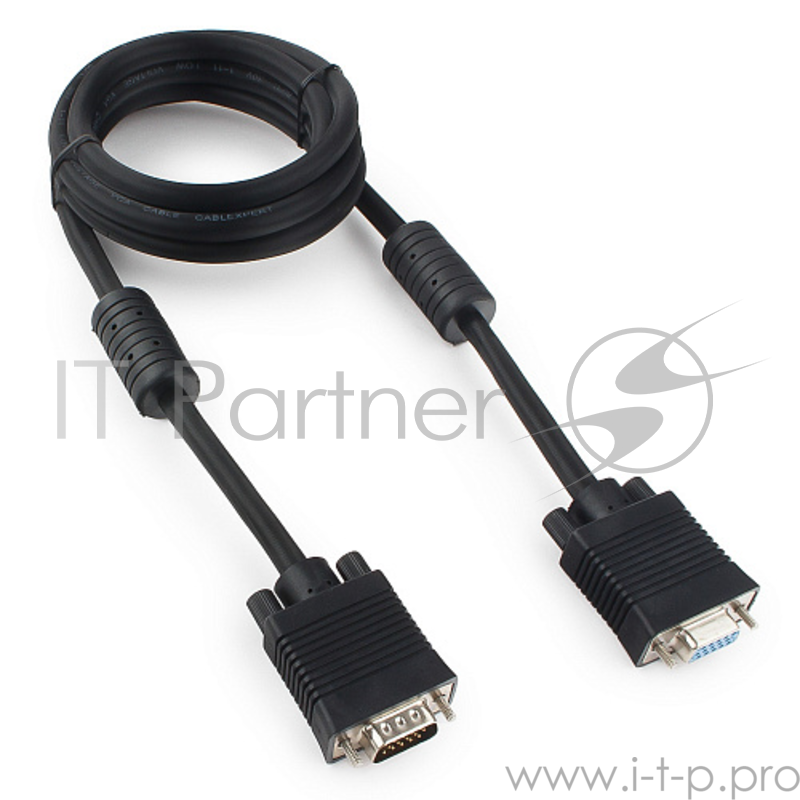Кабель удлинитель VGA Premium Cablexpert, 15M/15F, 1.8м, тройной экран, феррит.кольца, чер