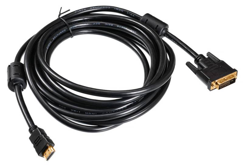 Кабель DVI Buro HDMI19 (m)/DVI-D(m) 5м феррит.кольца Позолоченные контакты