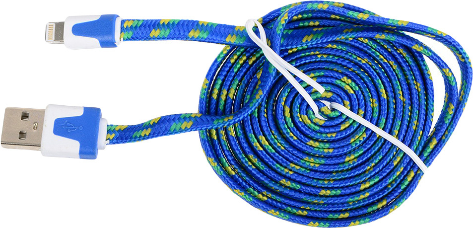 Кабель Lightning 8pin-USB Ritmix RCC-222 Blue для синхронизации/зарядки, 2м, ткан. опл.