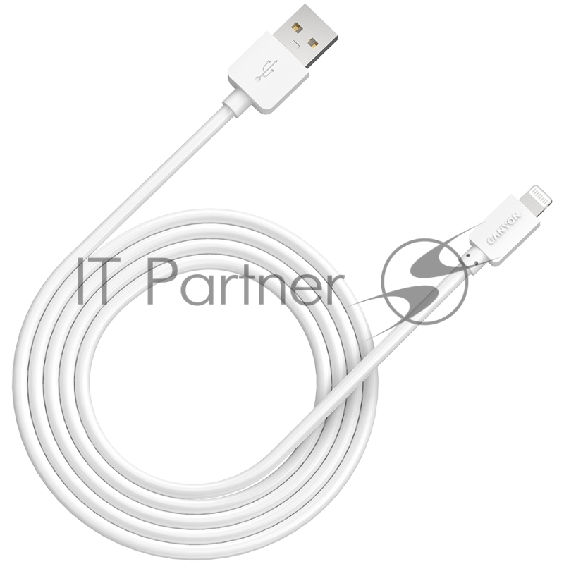 Кабель Lightning/USB, round, cable length 1m, White CANYON CNE-CFI1W