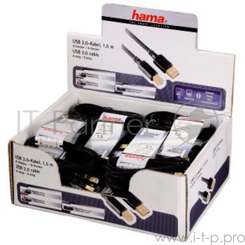 Кабель Hama H-20180 USB 2.0 A-В (m-m) 1.5 м позолоченные контакты двойное экранирование черный