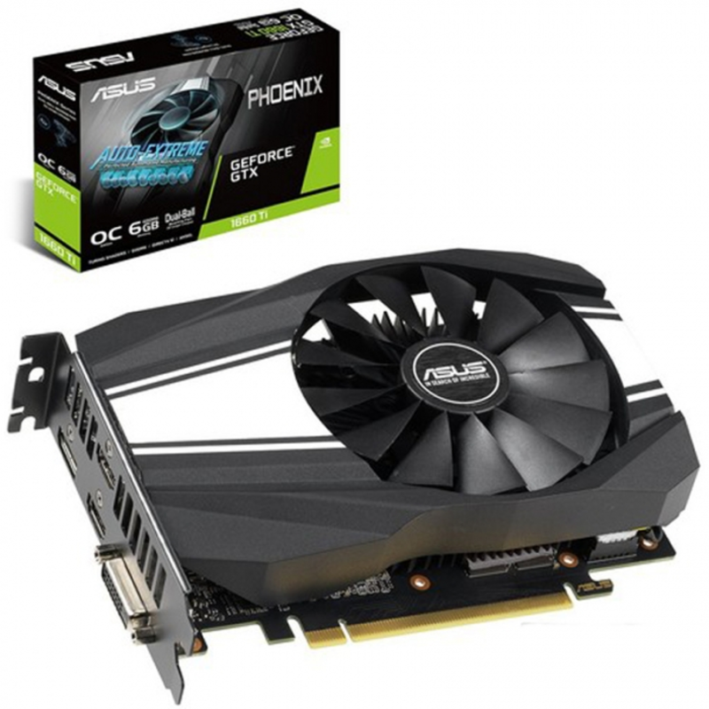 Видеокарта ASUS GeForce GTX 1660 6ГБ PH-GTX1660-O6G (GeForce GTX 1660, DDR5, DVI, HDMI, DP) (PCI-E)