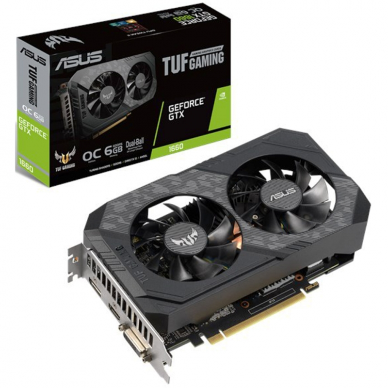 Видеокарта ASUS GeForce GTX 1660 6ГБ TUF-GTX1660-O6G (GeForce GTX 1660, DDR5, DVI, HDMI, DP) (PCI-E)