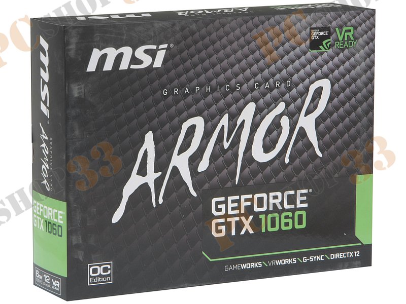 Видеокарта MSI GeForce GTX 1060 ARMOR 6G OCV1 6ГБ (GeForce GTX 1060, DDR5, DVI, 2xHDMI, 2xDP) (PCI-E)