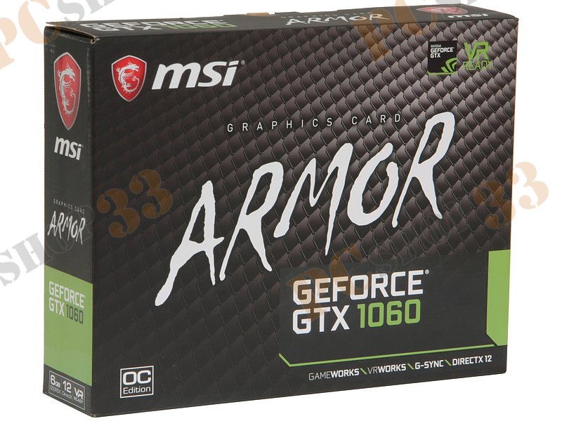 Видеокарта MSI GeForce GTX 1060 ARMOR 6GD5X OC 6ГБ (GeForce GTX 1060, DDR5X, DVI, HDMI, 3xDP) (PCI-E)
