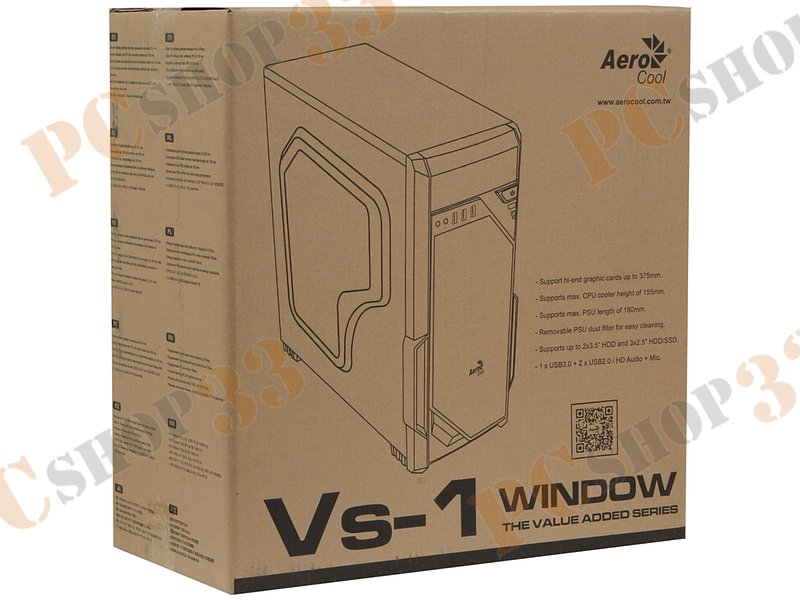 Корпус Miditower Aerocool Vs-1 Window, ATX, черный (без БП)