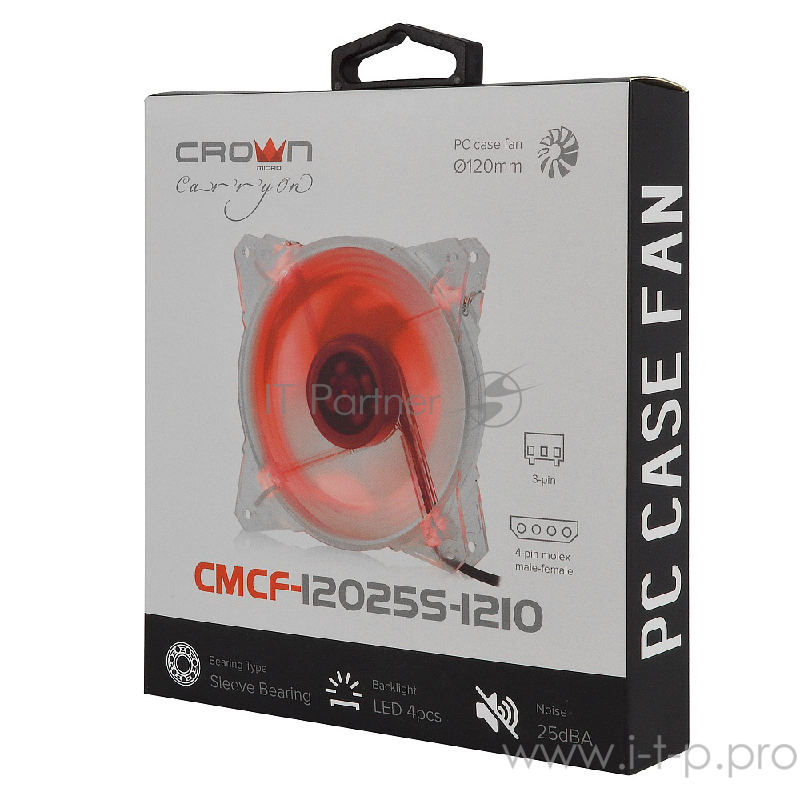 вентилятор CROWN Вентилятор для компьютерного корпуса CMCF-12025S-1210 (120*120*25ммКрасный 4LED1500 об/мин35CFM20ДбПодшипник скольжения3pin+MOLEX(папа-мама) 40+10см)