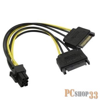 Кабель ORIENT C513, Переходник питания для PCI-Ex видеокарт 2 x SATA 15pin (M) - 6pin
