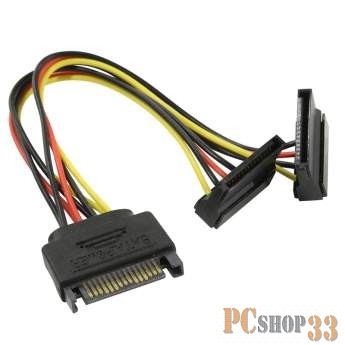 Кабель ORIENT C574, Переходник питания SATA 15pin (M) - 2 x SATA 15pin (F), угловые разъемы