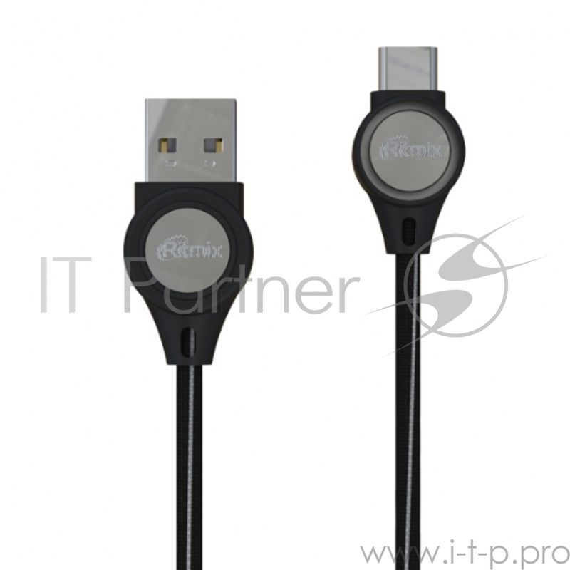 Кабель Ritmix Дата-кабель USB-USB Type-C RCC-439 Black Для зарядки и синхронизации Длина кабеля: 1 мТканевая оплетка «2A» Угловые коннекторы - 90 градусов