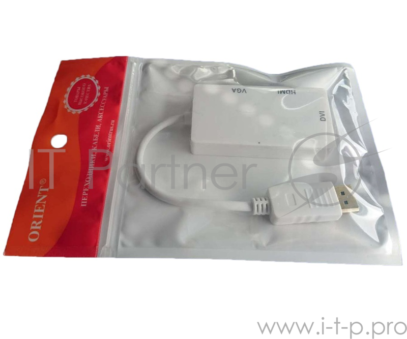 Переходник ORIENT Кабель-адаптер DisplayPort M C309W - HDMI/ DVI-I/ VGA, длина 0.2 метра, белый (30742)