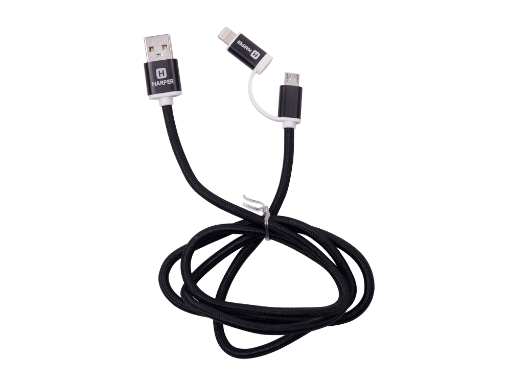 Кабель Harper USB - micro USB+Lightning, BRCH-410 BLACK (1м, способны заряжать устройства до 2х ампер)