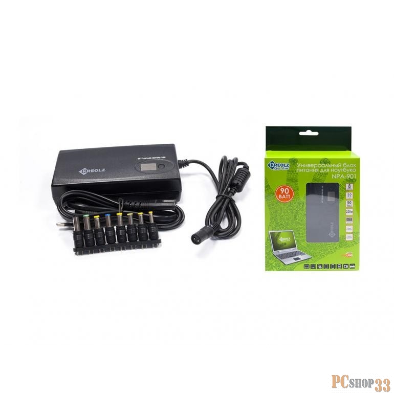 Аксессуар к ноутбуку Kreolz NPA650 Slim (Универсальный блок питания для ноутбука15-19.5V 65Вт 8 переходников, подходит к большинству ноутбуков)