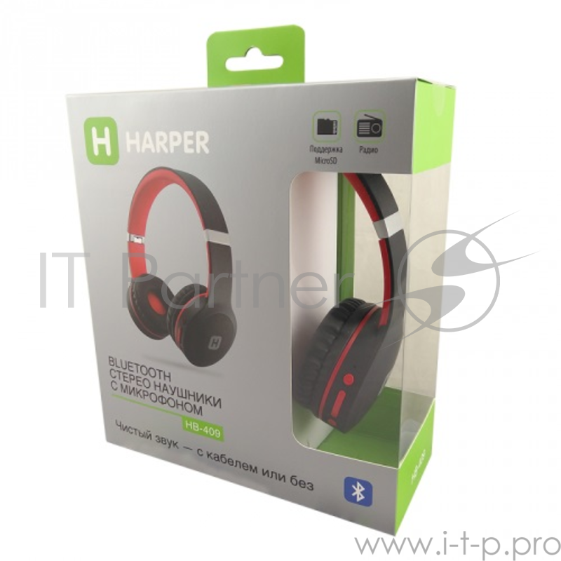 Наушники HARPER HB-409 red {Bluetooth наушники (Проводные/беспроводные). Встроенный микрофон Частотный диапазон: 20 ~ 20 кГц}