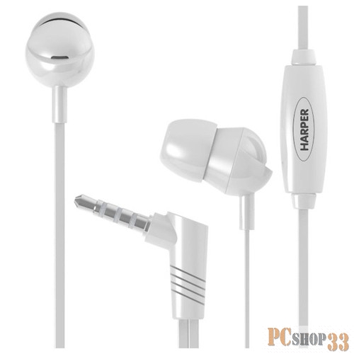 Наушники HARPER HV-102 white {Чувствительность: 110 дБ/В ,Частотный диапазон: 13 Гц~22,5 кГц, 32 Ом}