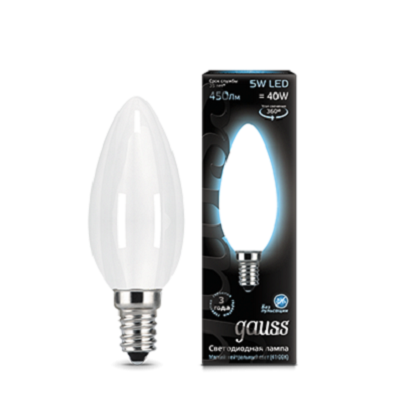 GAUSS Светодиодные лампы GAUSS 103201205 Светодиодная лампа LED Filament Свеча OPAL E14 5W 450lm 4100К 1/10/50