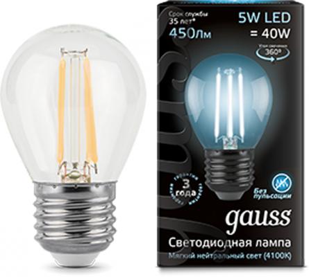GAUSS Светодиодные лампы GAUSS 105802205 Светодиодная лампа LED Filament Шар E27 5W 450lm 4100K 1/10/50
