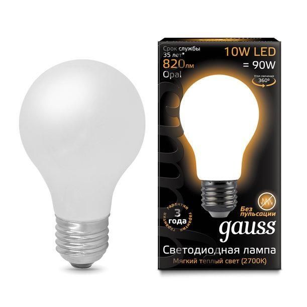 GAUSS Светодиодные лампы GAUSS 102202110 Светодиодная лампа LED Filament A60 OPAL E27 10W 820lm 2700К 1/10/40